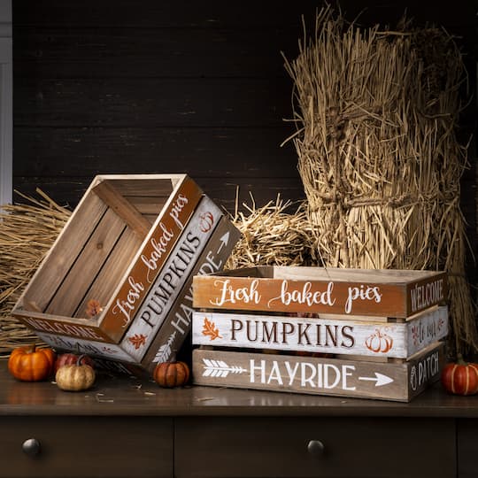 Glitzhome® Wooden Pumpkin Crate Set